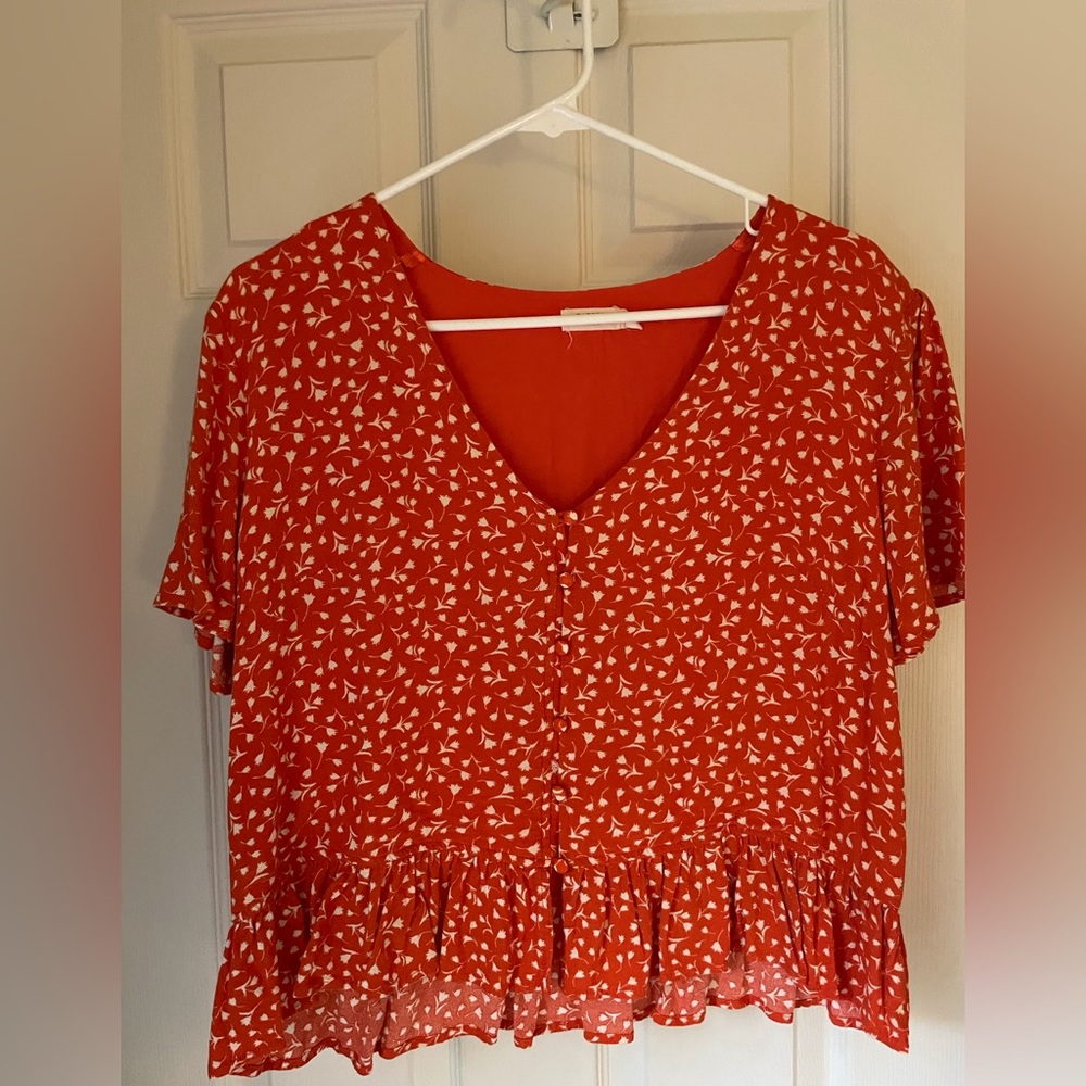 Retro style print orange and white crop top- size L